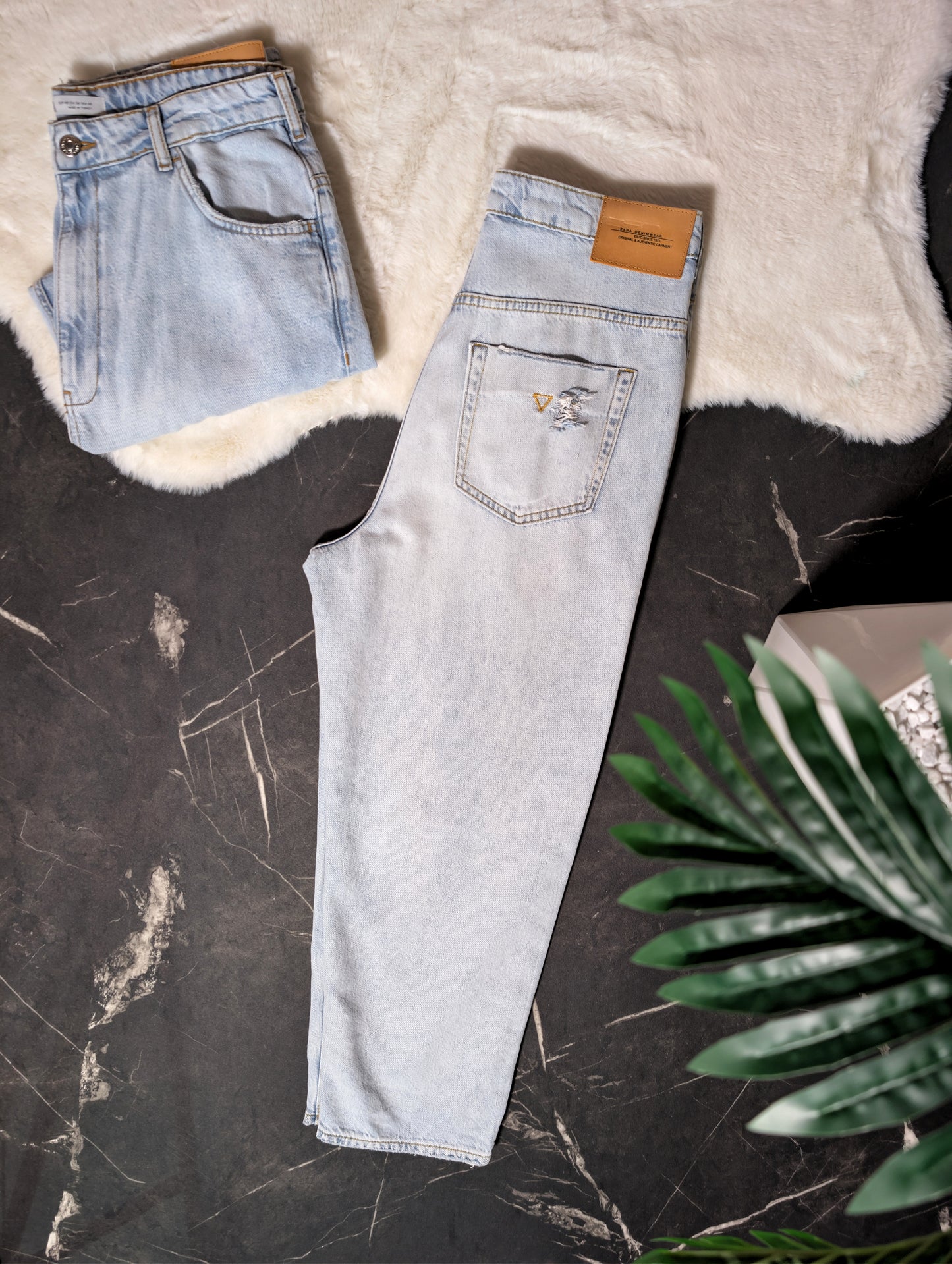 Jeans Zara washed blue (délavé boyfriend baggy)